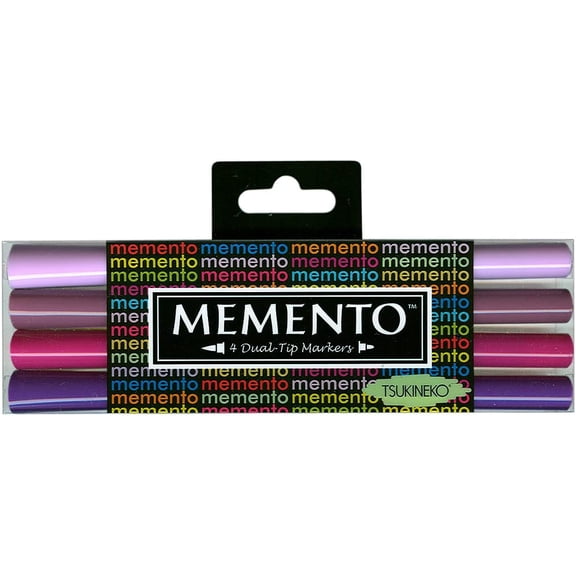Tsukineko 4-Pack Dual-Ended Fade-Resistant and Water-Based Memento Markers, Juicy Purples