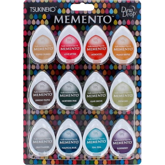 Tsukineko MD012300 Memento Dew Drops Fade Resistant 12-Piece Dye Inkpads Assortment, Snow Cones