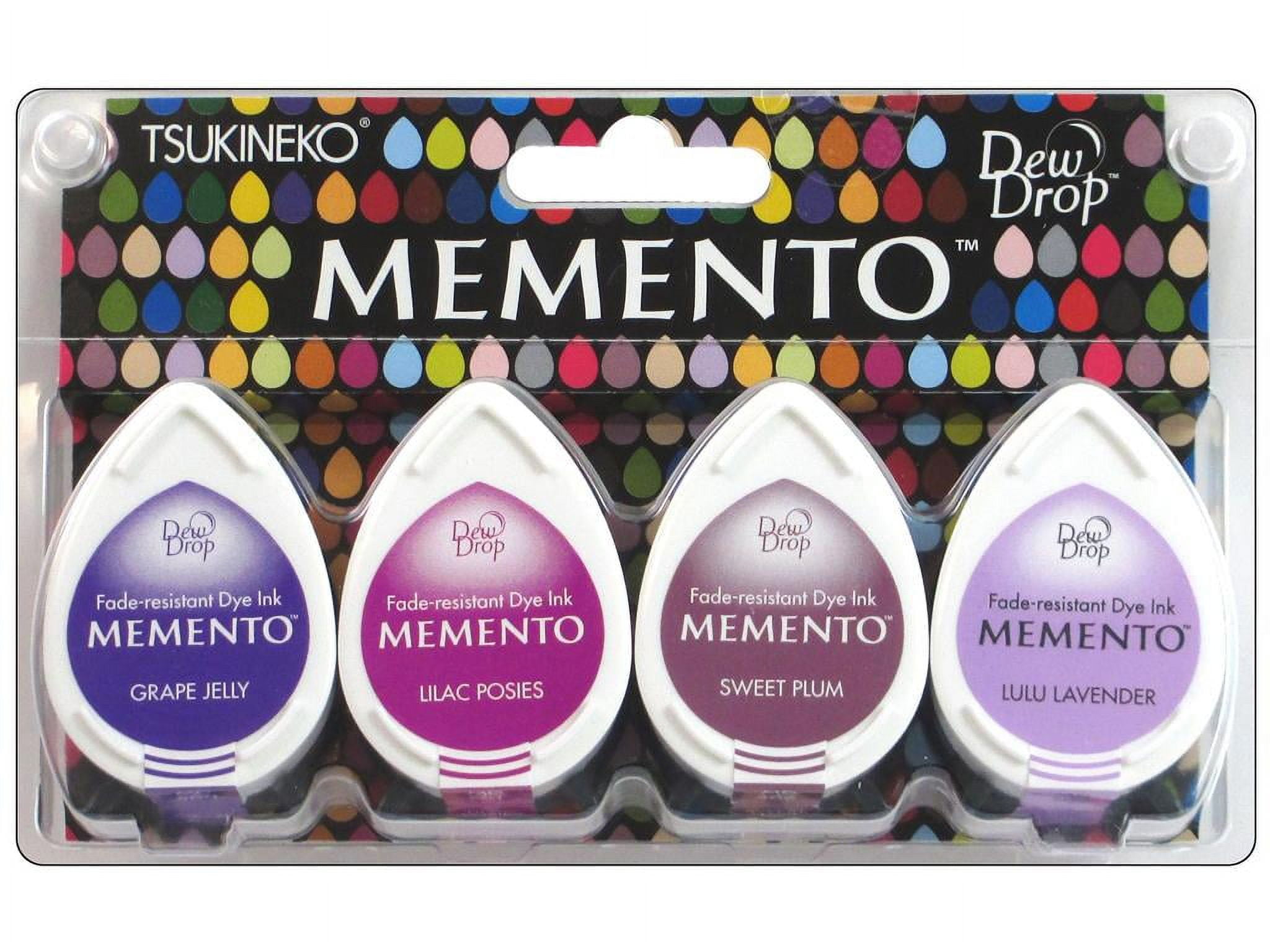 Tsukineko Memento Marker Set – 4 Stück, Doppelseitig (Pinsel- & Feinspitze) | Wasserbasiert, Lichtbeständig, Für Stempeln & Textilien