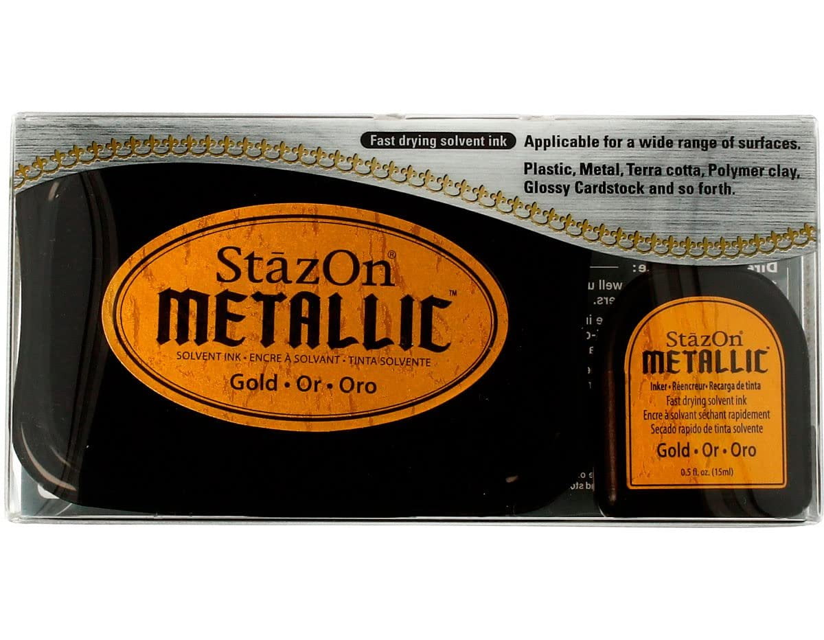 Tsukineko StazOn Metallic Gold Inkpad with Inker, Model: sz-000-191