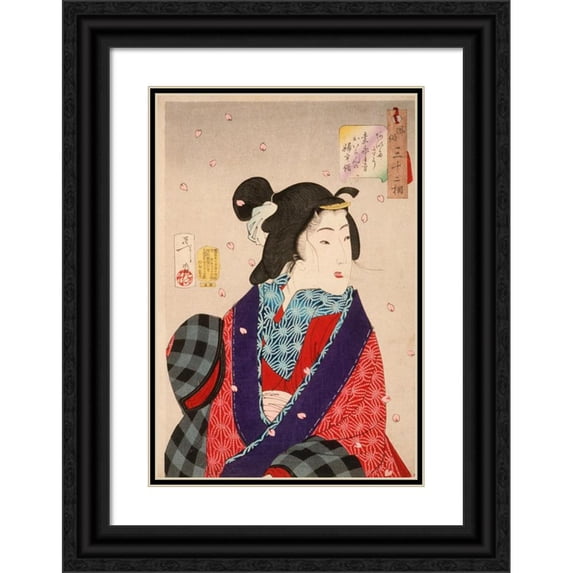 Tsukioka Yoshitoshi 11x14 Black Ornate Wood Framed Double Matted Museum Art Print Titled: Wanting to Meet Someone; a Courtesan of the Kaei Period (1848-1853) (1888)
