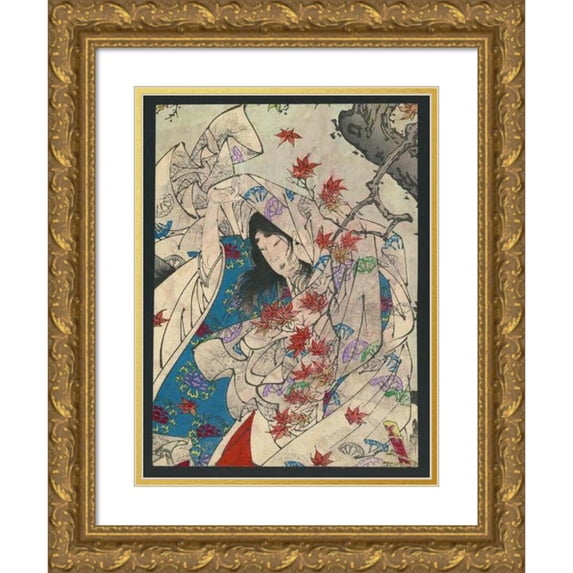 Tsukioka Yoshitoshi 11x14 Gold Ornate Wood Frame and Double Matted Museum Art Print Titled - Momijigari (1880)