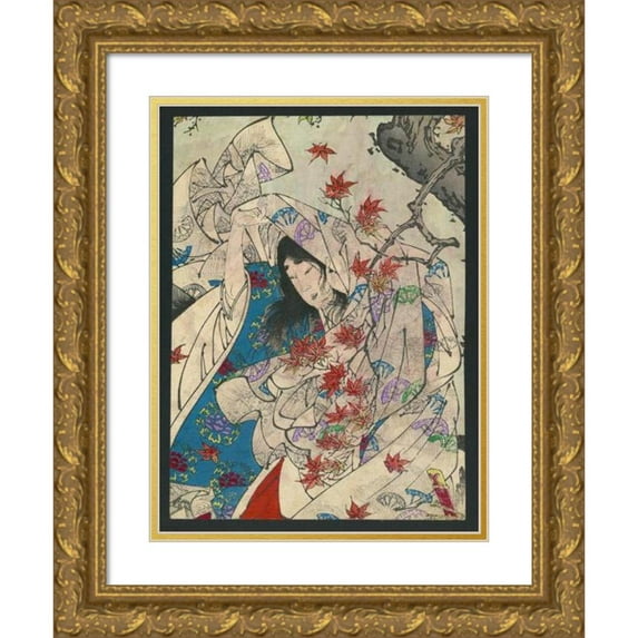 Tsukioka Yoshitoshi 14x18 Gold Ornate Wood Frame and Double Matted Museum Art Print Titled - Momijigari (1880)