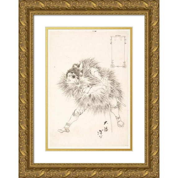 Tsukioka Yoshitoshi 18x24 Gold Ornate Framed and Double Matted Museum Art Print Titled - Finished Drawing of a Warrior (1878)