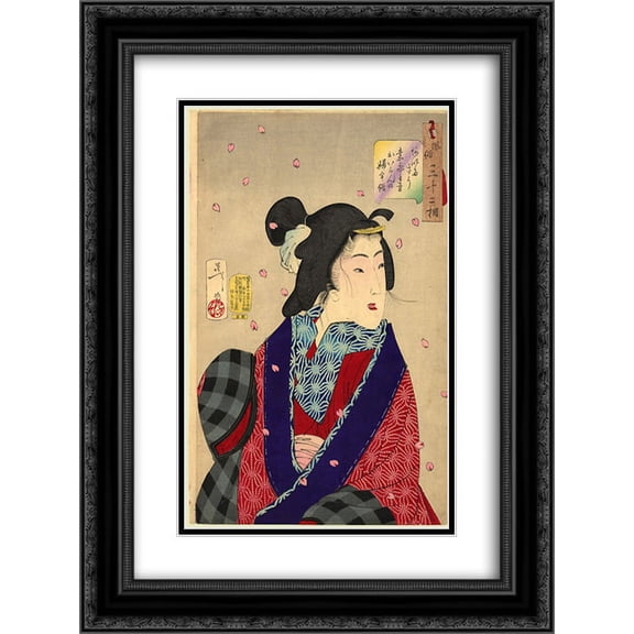 Tsukioka Yoshitoshi 2x Matted 20x24 Black Ornate Framed Art Print 'Looking eager to meet someone - The appearance of a courtesan of the Kaei period'