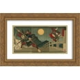 thumbnail image 1 of Tsukioka Yoshitoshi 2x Matted 24x16 Gold Ornate Framed Art Print 'Ushiwaka and Benkei duelling on Gojo Bridge', 1 of 2