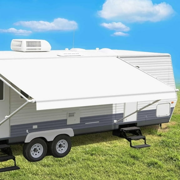 Tsumbay RV Awning Fabric Replacement 16' (Fabric 15'3'') , Premium Weatherproof Vinyl Universal Outdoor Canopy for Campers, Trailers and RV Awnings, White