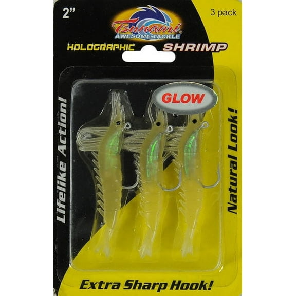 Tsunami 2 " Shrimp Softbait, Glow 3 Count