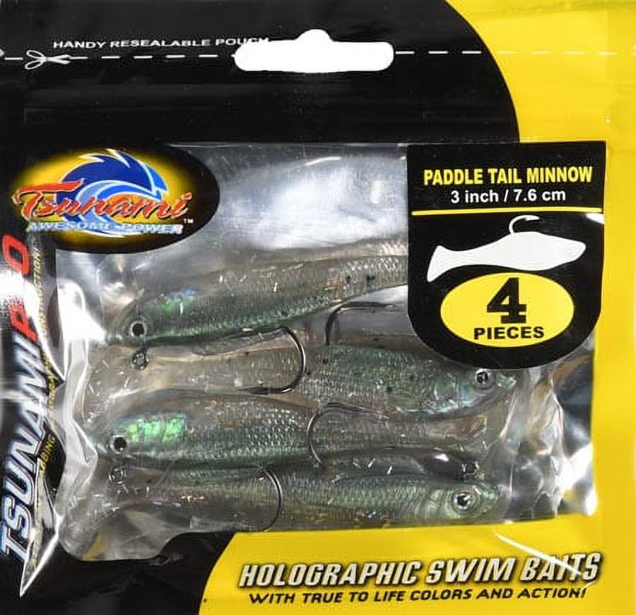 Tsunami 3  Holographic Paddle Tail Minnow Softbait, Mullet, 4 Count,  PTM3-4-75