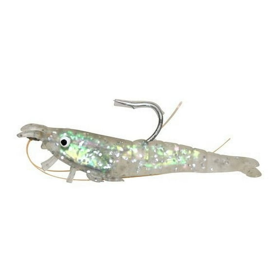 Tsunami Holographic Shrimp Soft Bait 3'' – Clear and Silver Glitter, 3‑Count