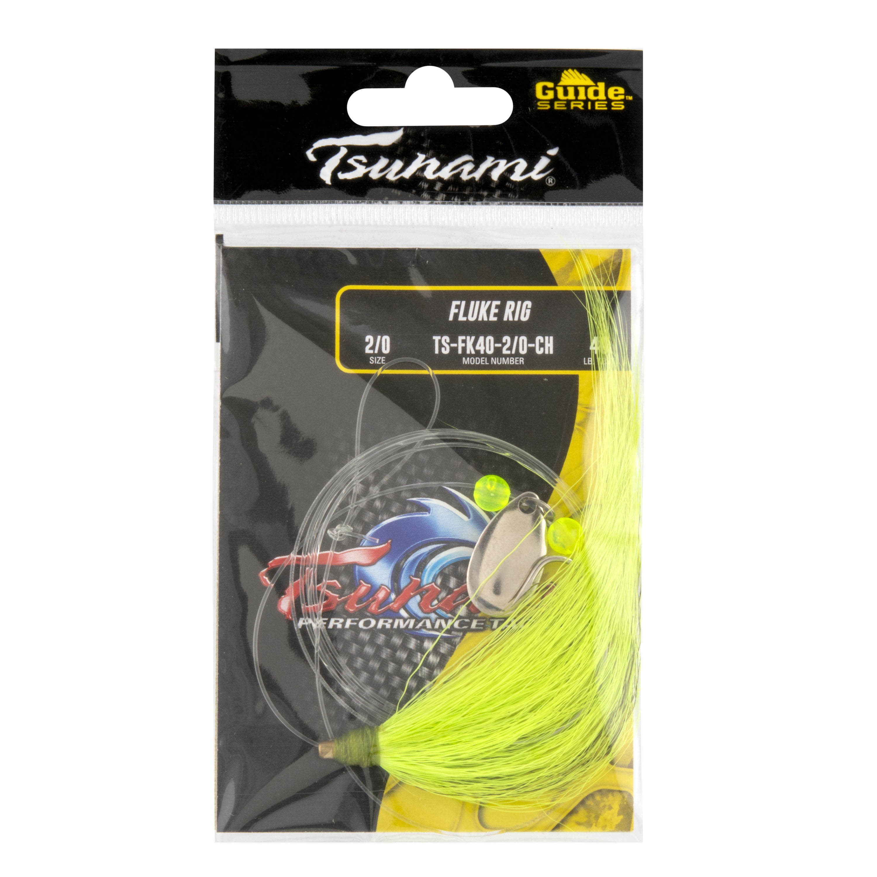 Tsunami Fluke Killer Fishing Rig – 2/0 Hook, Chartreuse, 40 lb. Leader