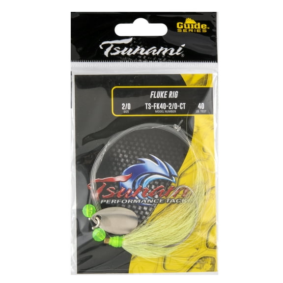 Tsunami Fluke Killer Fishing Rig – 2/0 Hook, Chartreuse Tail, 40 lb. Leader
