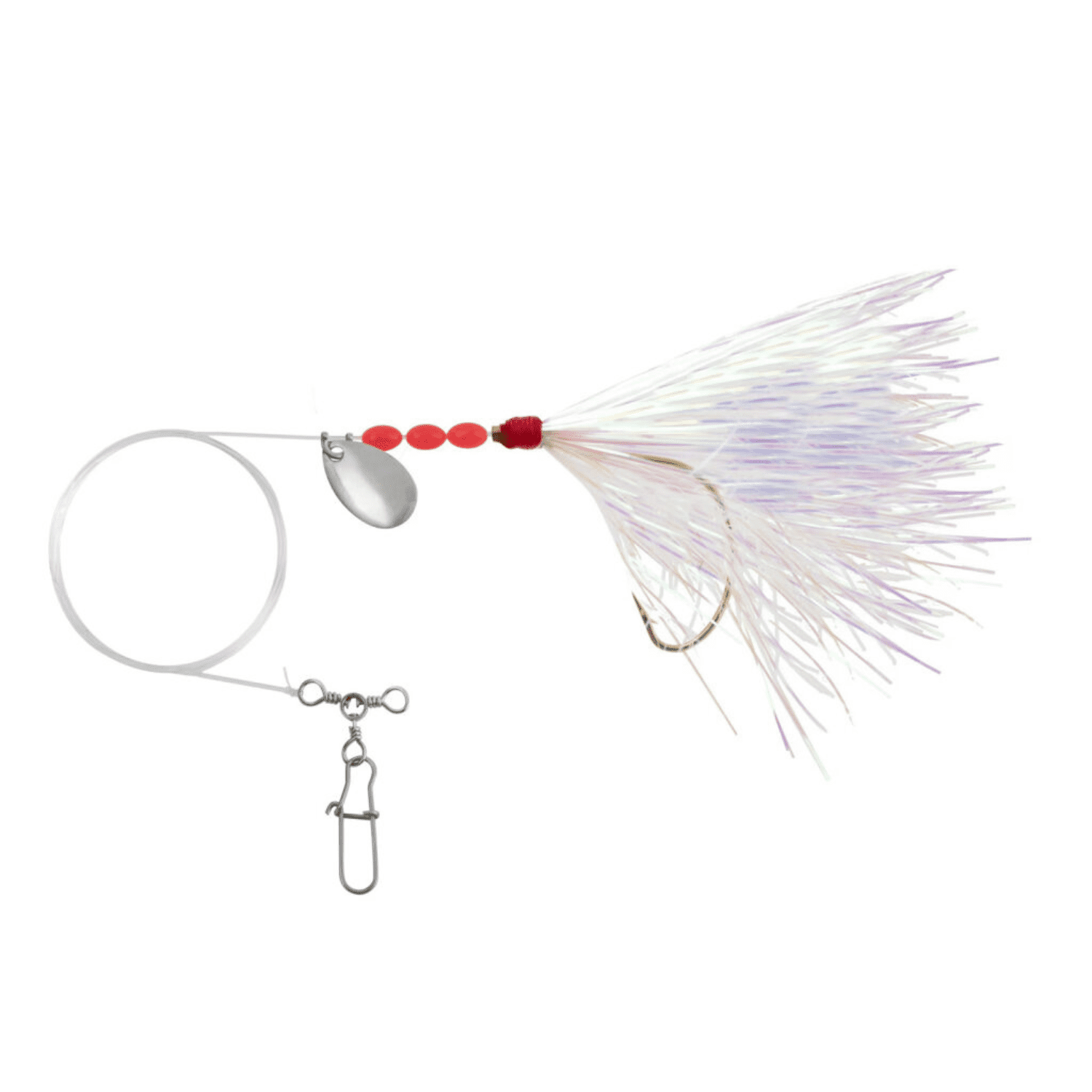 Tsunami Fluke Fishing Rig 40 lb Mono Leader with 2/0 Kahle Hook – Pearl Flashabou Skirt