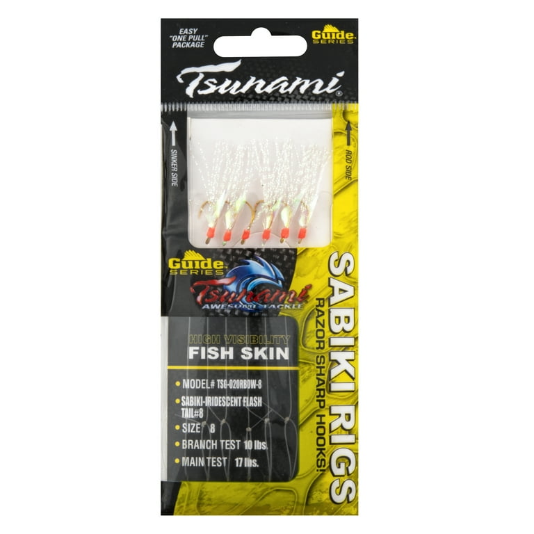 Tsunami Sabiki Rig Fishing Lures, 6 Stringer Hooks, Green Glow