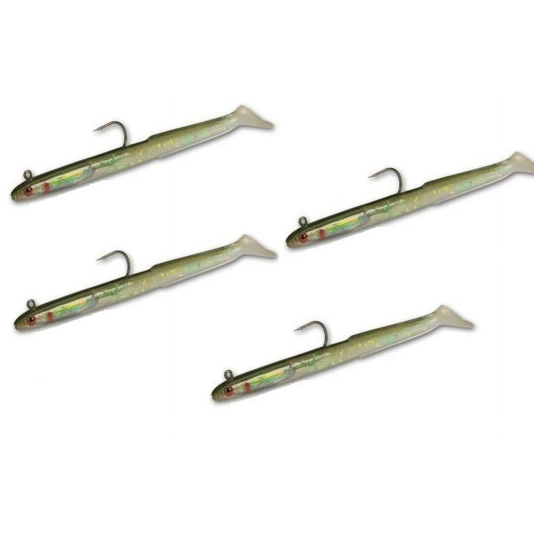 Tsunami HSE6-4-6 Rigged Holographic Sand Eel Lure, 6, 4pk, Olive Back
