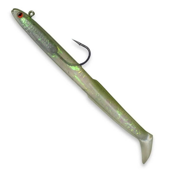 Tsunami HWE8-2-6 Holographic Weighted Sand Eel Lure, 8", 2pk, Olive Back
