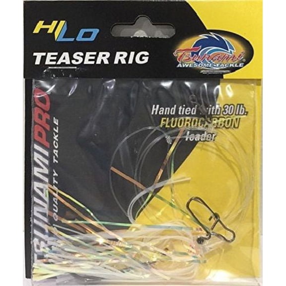 Tsunami Hi-Lo Fluke Flounder Mylar Teaser Rig, Glow Luminous Pearl