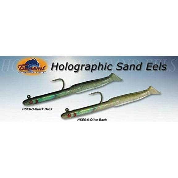 Tsunami HWE7-2-6 Holographic Weighted Sand Eel Lure, 7", 2pk, Olive Back