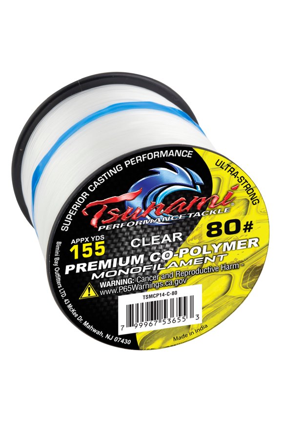 Premium Monofilament Fishing Line, Clear, 1/4 lb Spool, 80 lb Test