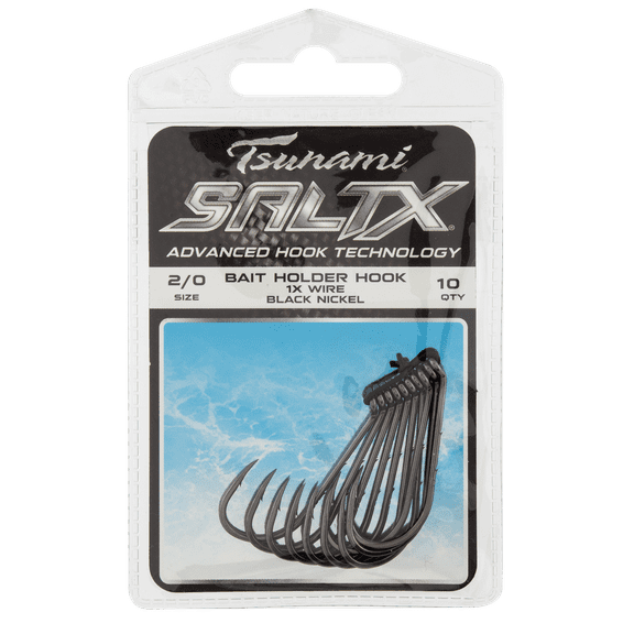 Tsunami SaltX Bait Holder Hooks – #4 Size, Black Nickel, 14-Count Pack