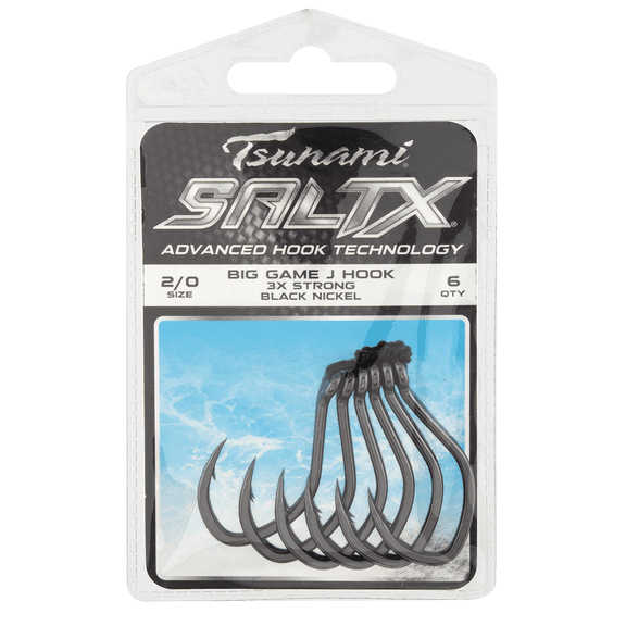 Tsunami SaltX Big Game J Hook 3x Strong Black Nickel 2/0 - 6ct