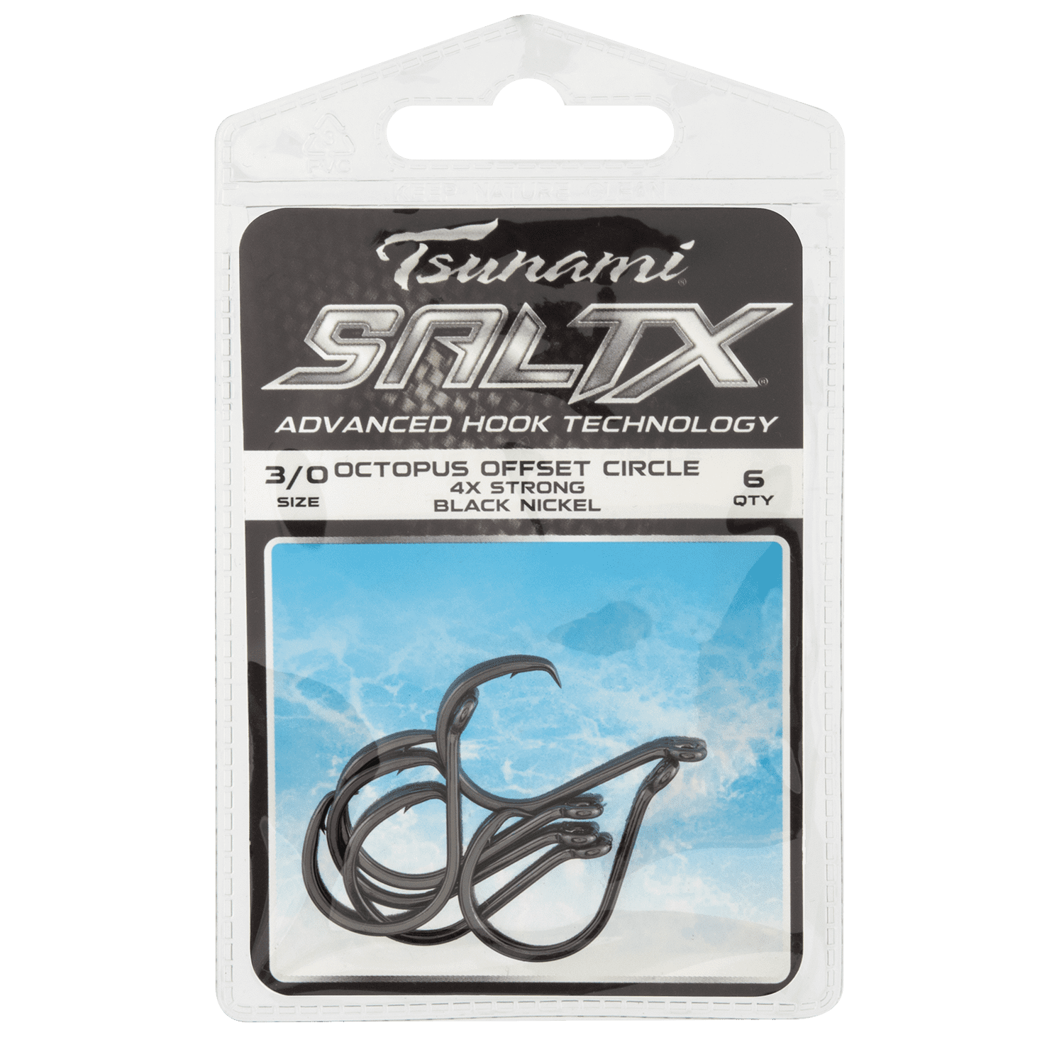 Tsunami SaltX Octopus Offset Circle Hooks – #2 Size, 4X Strong, Black Nickel, 9-Count Pack