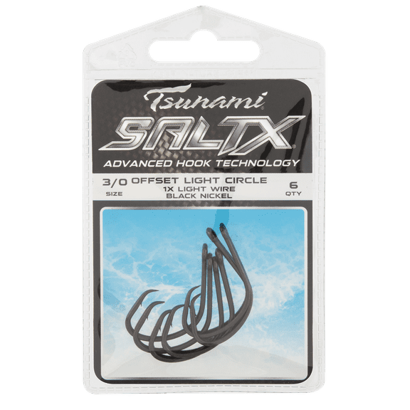 Tsunami SaltX Offset Light Circle Hook 1x Light Wire Black Nickel #2 - 49ct