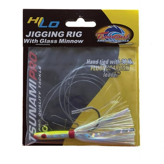 Tsunami TGMR1-CW Jigging Rig w/ Glass Minnow Lure, 3", 1/2oz, Chartreuse White