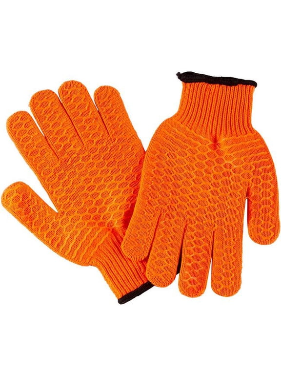 Unisex Heavy Duty Cotton Fishing Gloves, Orange, Large