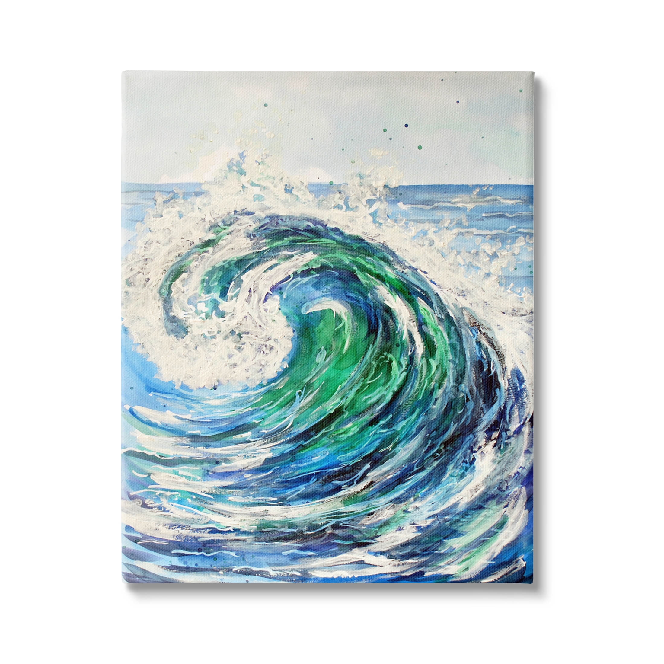 Tsunami Wave Ocean Splash Coastal Painting Gallery Wrapped Canvas Print Wall Art