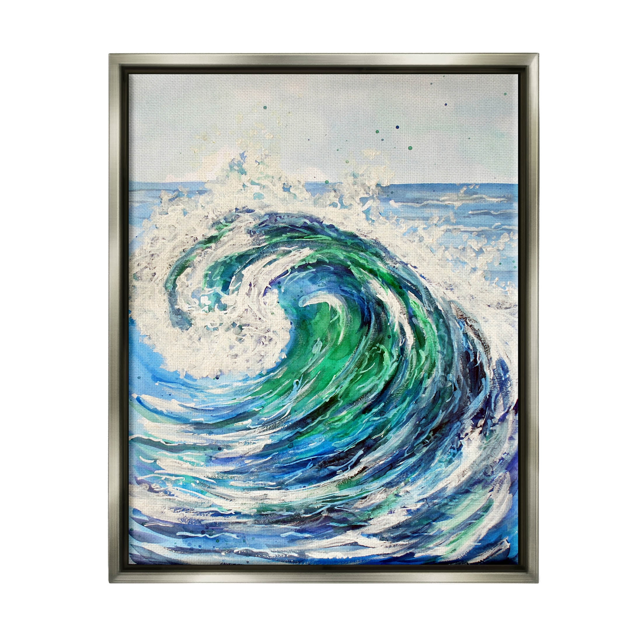 Tsunami Wave Ocean Splash Coastal Painting Luster Gray Framed Art Print Wall Art