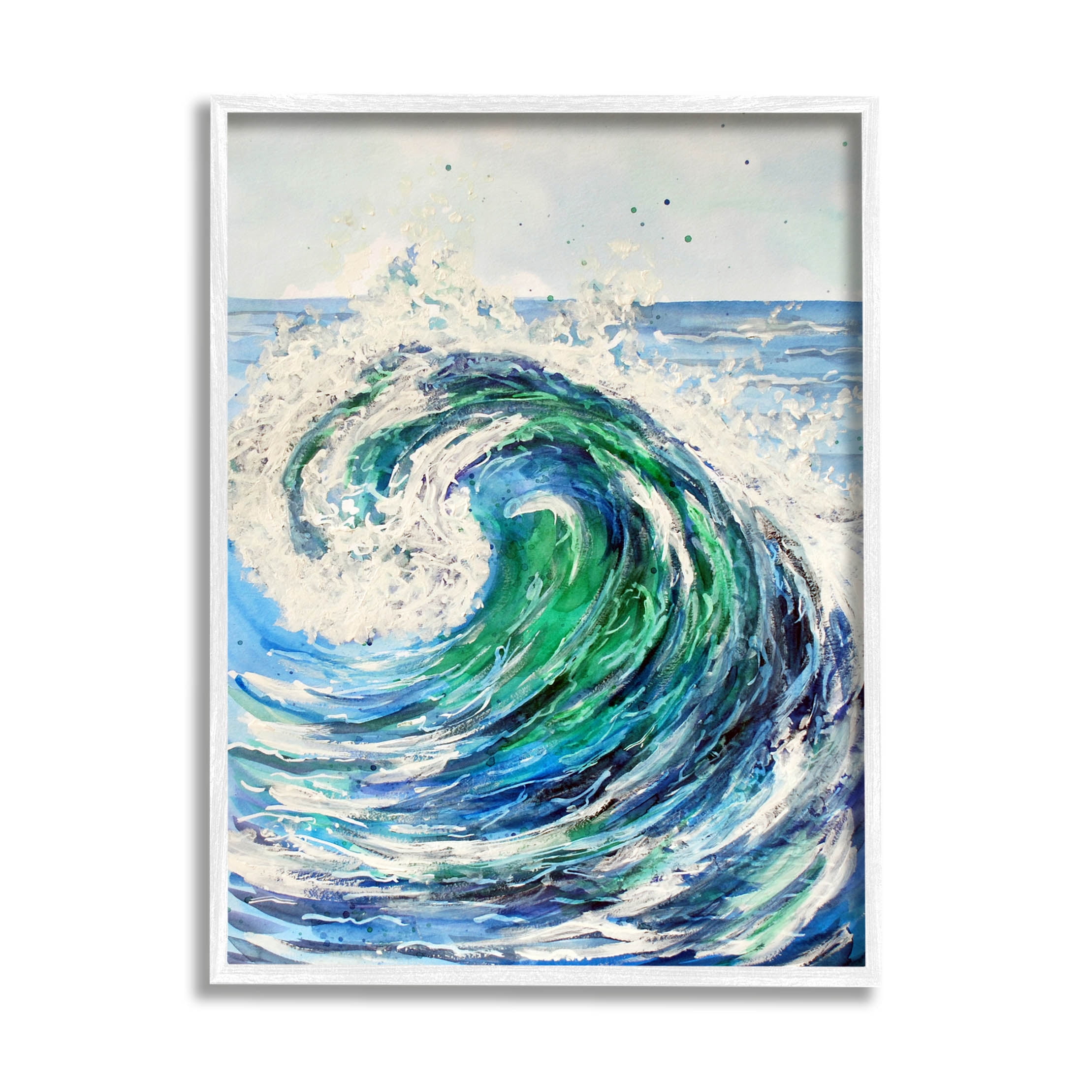 Tsunami Wave Ocean Splash Coastal Painting White Framed Art Print Wall Art