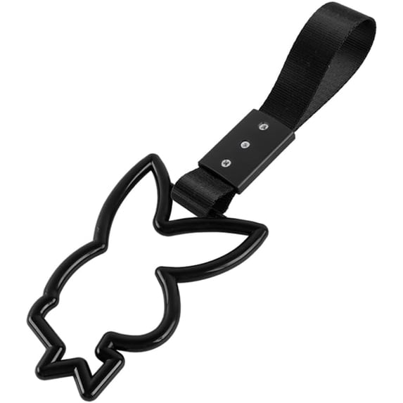 Tsurikawa Ring Japanese Subway Train Car Handle BUNNY Shaped Handle Hand Strap Rear Front Bumper Warning Rings Drift Charm Drift Bosozoku Car Accessory (Black/Black)