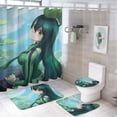 thumbnail image 1 of Tsuyu Asui 4 Pcs Shower Curtain Sets with Rugs, Bath Mat, U Shape And Toilet Lid Cover Mat And 12 Hooks, Cartoon Bathroom Set with Shower Curtain And Rugs And Accessories, 1 of 8