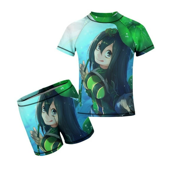 Tsuyu Asui Boys Rash Guard Set 2 Piece Swimsuits Short Sleeve Bathing Suits with Trunks