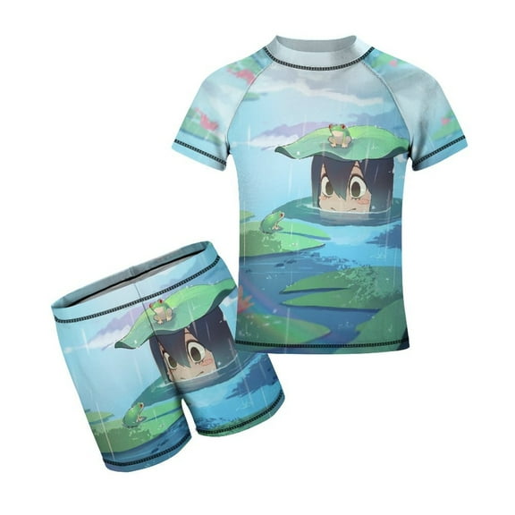 Tsuyu Asui Boys Rash Guard Set 2 Piece Swimsuits Short Sleeve Bathing Suits with Trunks