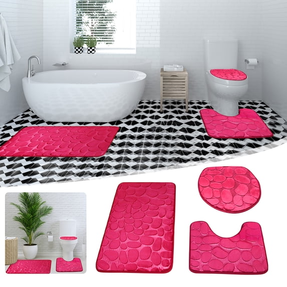 Tswift 3-Piece Bath Rug Set, Microfiber Plush Contour & U-Shaped Toilet Mat, Ultra-Absorbent Quick-Dry Rugs, Non-Slip Backing for Bathroom, Dorm, Spa, teen & Guest Bath, 3-Piece Toilet Seat Set