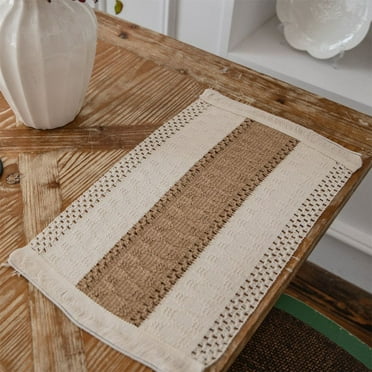 Tswift Boho Placemats, Rustic Woven Bohemian Placemats Cotton Linen Washable Place Mats for Wedding Home and Dining Christmas Table Decor, 6.69 x5.51 inch