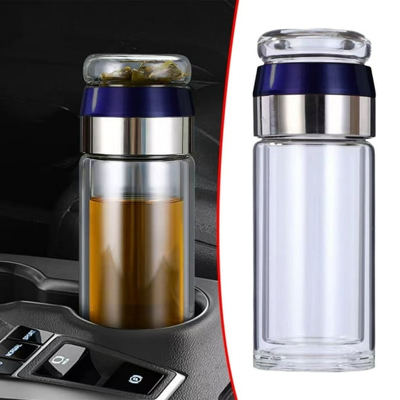 Tswift Glass Tea Infuser Bottle Tea Flood Cup, Portable Double Walled Glass Vacuum Tea Infuser Bottle, Leakproof Rotating Separation Anti-scalding Tea Tumbler for Hot Black, White Tea Diffuser
