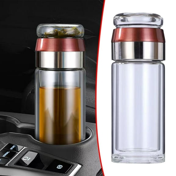 Tswift Glass Tea Infuser Bottle Tea Flood Cup, Portable Double Walled Glass Vacuum Tea Infuser Bottle, Leakproof Rotating Separation Anti-scalding Tea Tumbler for Hot Black, White Tea Diffuser
