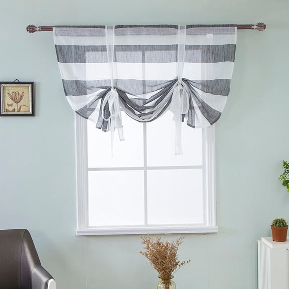 Tswift Roman Blinds, Blue and Gray Stripes, Gauze Curtains, Voile Window Short Roman Shade Beauty Sheer Tie Up Curtain Sheer Balloon Home Textiles