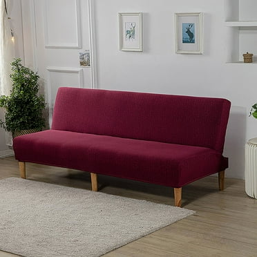 Tswift Sofa Cover (Burgundy Large Size), Folding Sofa Bed Cover Solid Color Futon Armless SliPCover Polyester Elastic Fabric All Inclusive Cover