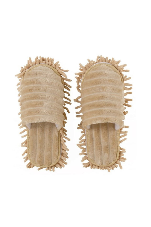 Washable Mop Slippers, Lazy Mop Slippers, Detachable Microfiber Slippers, Mop Shoes Dusting Slippers, Floor Cleaning Slippers for Home Office Kitchen Floor Dust Dirt Clean, Beige, L, 42-44