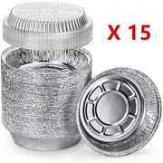 Tsyware 7" Round Disposable Aluminum Foil Pan Oven-Safe Food Container with Lid, Silver, 15 Piece