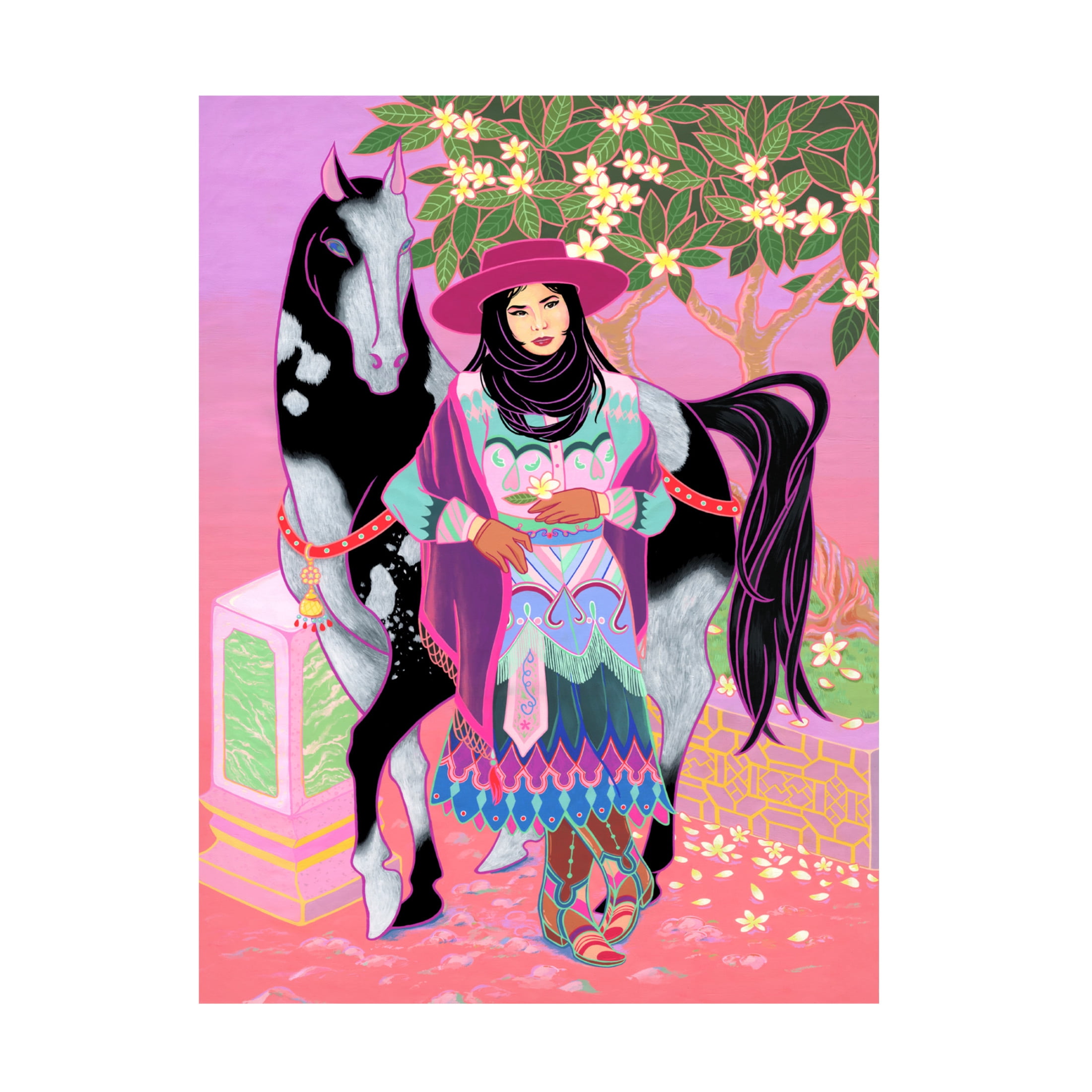 Tsz Kam 'Cantones Cowgirl Waiting Under Plumeria, 2020' Canvas Art - 18 x 24 Inches