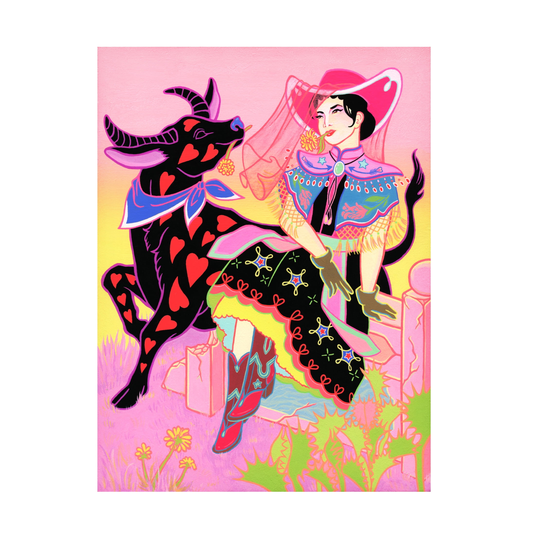 Tsz Kam 'Cantonese Cowgirl and Her Water Buffalo, 2020' Canvas Art - 24 x 32 Inches