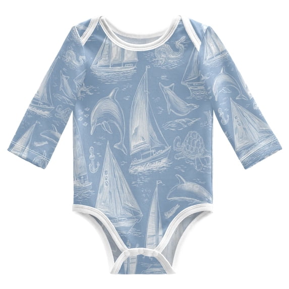 Ttddzy 100% Cotton Baby Bodysuits, Long sleeves with drop shoulders Design, Sailing Boat for 3-24M
