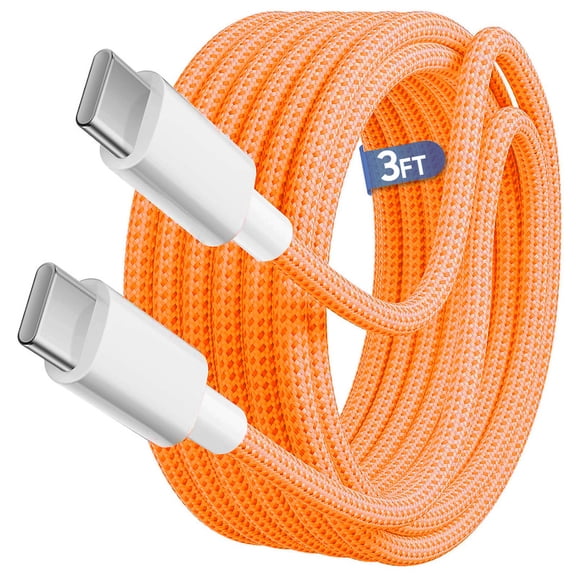 Ttech 60W USB-C to USB-C Fast Charger Charging Cable Compatible with iPhone 17 / 16 / 15 Pro Max Air models, iPad, MacBook, AirPods, Car Play, Universal Type-C Cord Data and Sync (3ft, Orange)