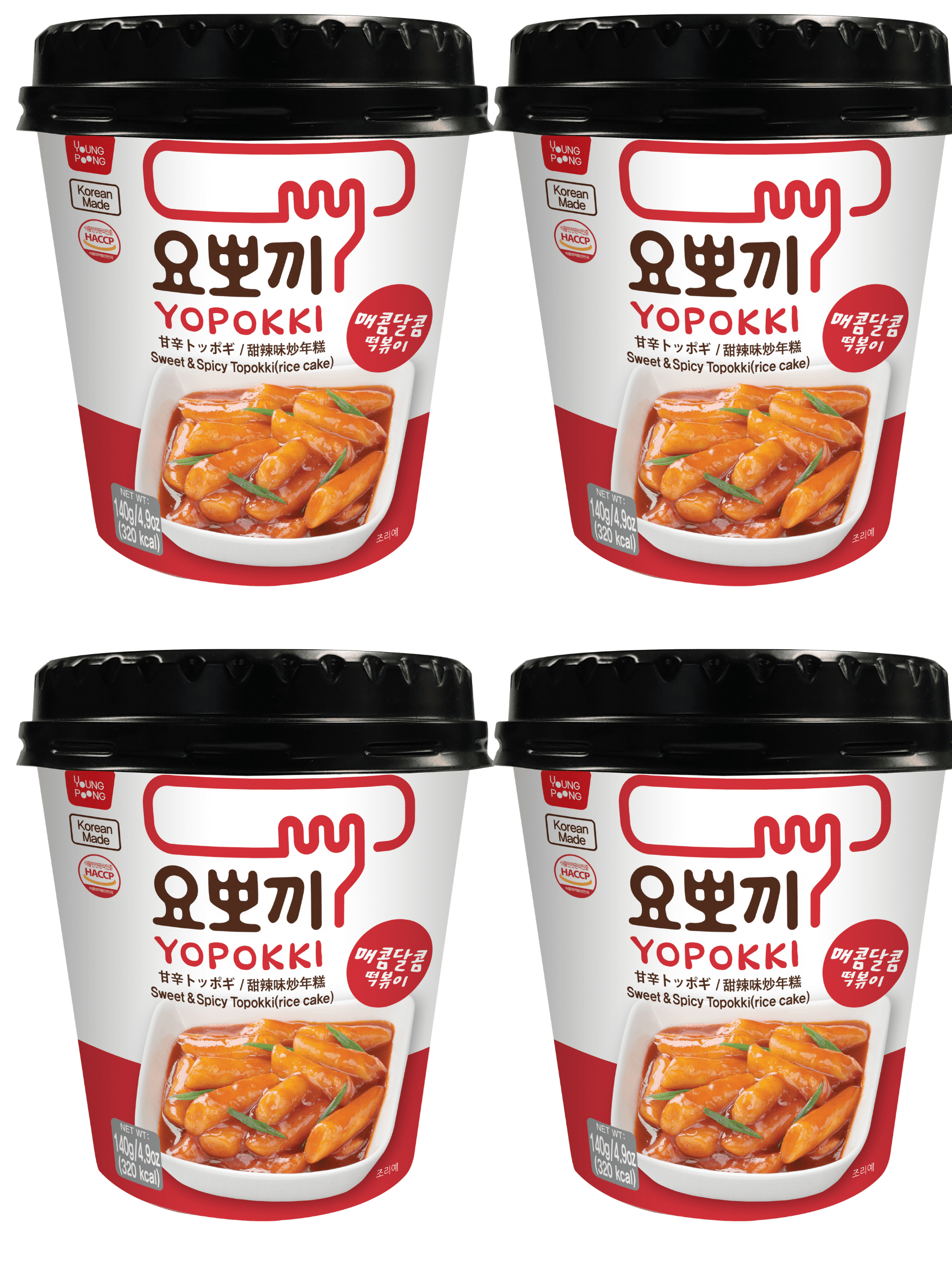 Tteokbokki (Cup of 4, Spicy & Sweet Sauce) Korean Snack Rice Cake