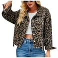 thumbnail image 1 of Tthxqing Cropped Denim Jacket for Women Casual Leopard Printed Button Jean Jackets Classic Stretch Shacket Coats Brown XL, 1 of 6